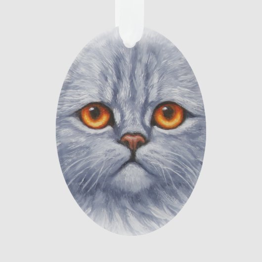 Fluffy Gray Tabby Cat Kitten Face Ornament (Vorderseite)