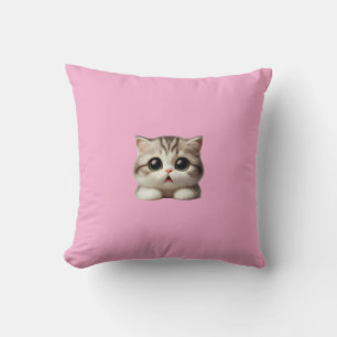Fluffy Gray Tabby Kitten with Big Green Eyes Kissen