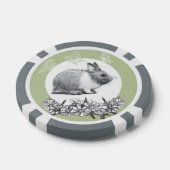 Fluffy Hare mit Schmetterlingen auf grünem Hinterg Pokerchips (Einzeln)
