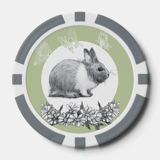 Fluffy Hare mit Schmetterlingen auf grünem Hinterg Pokerchips (Vorderseite)
