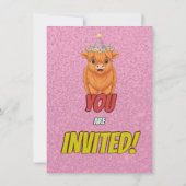 Fluffy Highland Cow Birthday Invite Einladung (Rückseite)