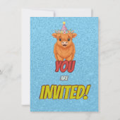 Fluffy Highland Cow Birthday Invite Einladung (Rückseite)