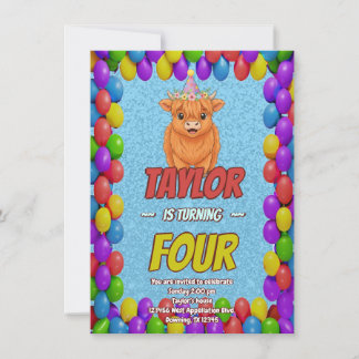 Fluffy Highland Cow Birthday Invite Einladung