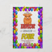 Fluffy Highland Cow Birthday Invite Einladung (Vorne/Hinten)