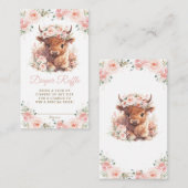 Fluffy Highland Cow Pink Floral Baby Diaper Raffel Begleitkarte (Vorne/Hinten)