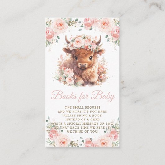 Fluffy Highland Cow Pink Floral Books for Baby Begleitkarte (Vorderseite)
