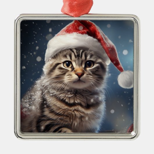 FLUFFY HOLIDAY CHRISTMAS BROWN TABBY KITTEN ORNAMENT AUS METALL (Vorne)