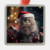 FLUFFY HOLIDAY CHRISTMAS GRAY TABBY KITTEN ORNAMENT AUS METALL (Vorne)