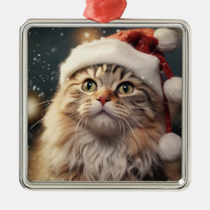 FLUFFY HOLIDAY CHRISTMAS PERSIAN TABBY KITTEN ORNAMENT AUS METALL