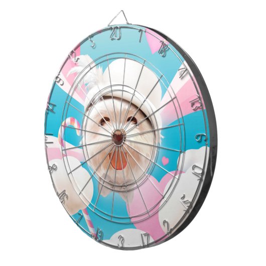 Fluffy Hund mit Weißhut Dartscheibe (Vorderseite rechts)