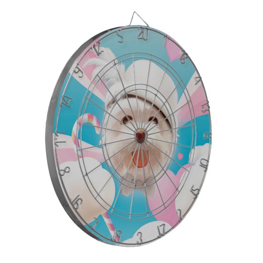 Fluffy Hund mit Weißhut Dartscheibe (Vorderseite Links)