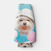 Fluffy Hund mit Weißhut Flaschenkühler (Vorderseite)