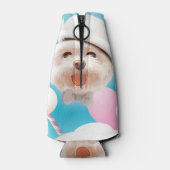 Fluffy Hund mit Weißhut Flaschenkühler (Rückseite)