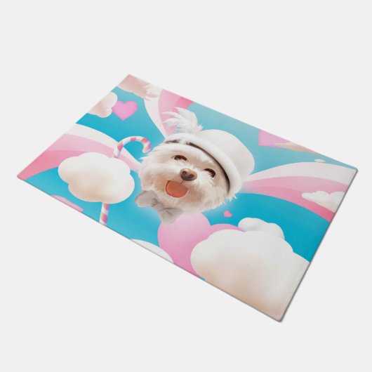 Fluffy Hund mit Weißhut Fußmatte (Schrägansicht)
