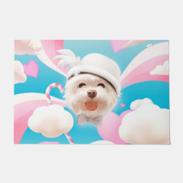 Fluffy Hund mit Weißhut Fußmatte