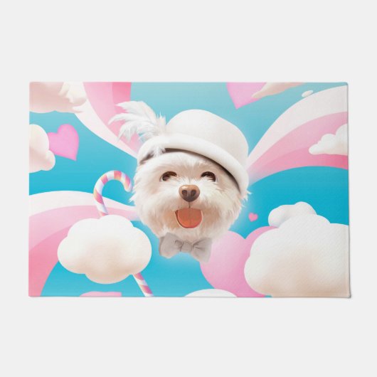 Fluffy Hund mit Weißhut Fußmatte (Vorderseite)
