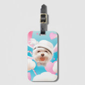 Fluffy Hund mit Weißhut Gepäckanhänger (Vorderseite Vertikal)