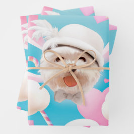 Fluffy Hund mit Weißhut Geschenkpapier Set