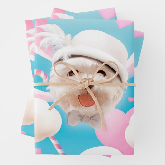Fluffy Hund mit Weißhut Geschenkpapier Set (Beispiel)