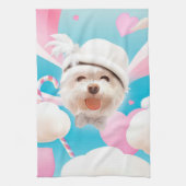 Fluffy Hund mit Weißhut Geschirrtuch (Vertikal)