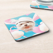 Fluffy Hund mit Weißhut Getränkeuntersetzer (Linke Seite)