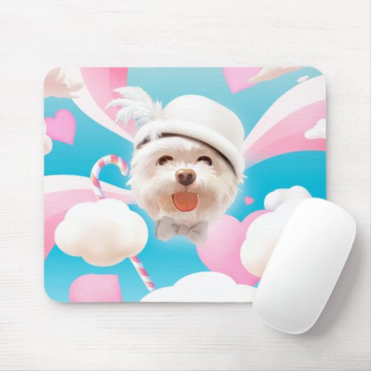Fluffy Hund mit Weißhut Mousepad (Mit Mouse)