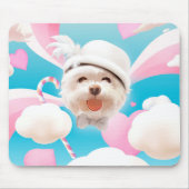 Fluffy Hund mit Weißhut Mousepad (Vorne)
