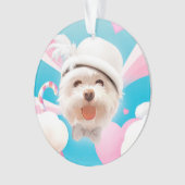 Fluffy Hund mit Weißhut Ornament (Vorderseite)