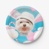 Fluffy Hund mit Weißhut Pappteller (Vorderseite)