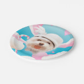 Fluffy Hund mit Weißhut Pappteller (Schrägansicht)