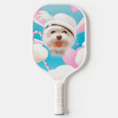 Fluffy Hund mit Weißhut Pickleball Schläger (Vorderseite)