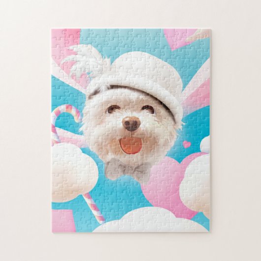 Fluffy Hund mit Weißhut Puzzle (Vertikal)
