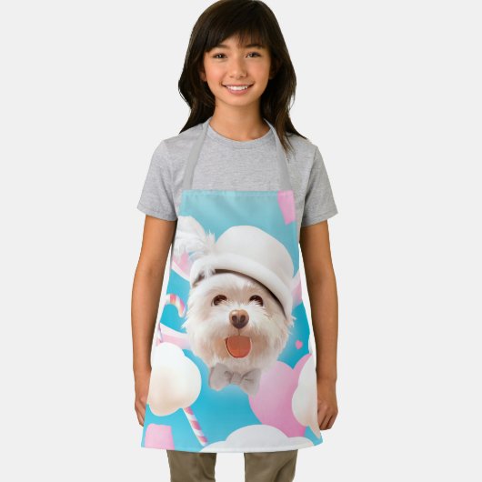 Fluffy Hund mit Weißhut Schürze (Insitu)