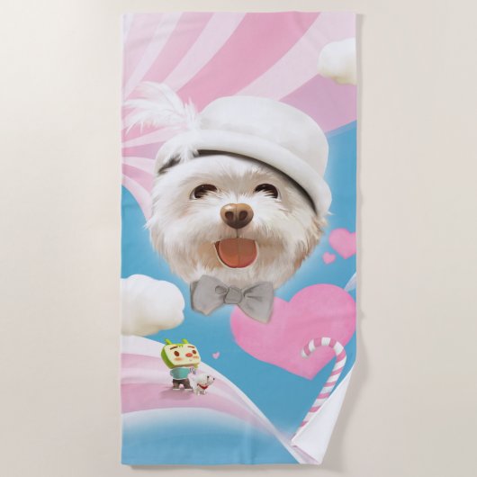 Fluffy Hund mit Weißhut Strandtuch (Vorderseite)
