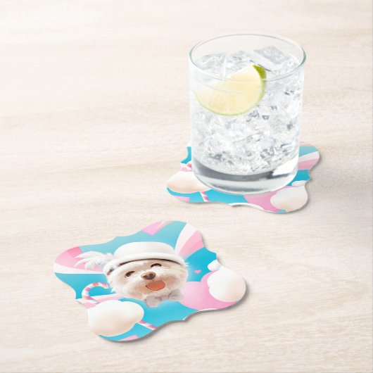 Fluffy Hund mit Weißhut Untersetzer (Vor Ort)