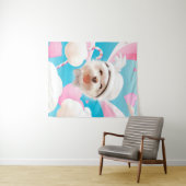 Fluffy Hund mit Weißhut Wandteppich (Beispiel (Horizontal))