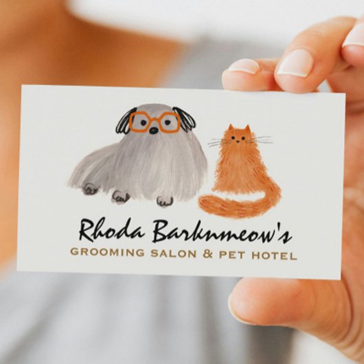 Fluffy Hund und Katze Whimsical Pet Sitter Groomer Visitenkarte