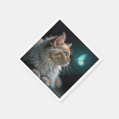Fluffy Katze mit glühender Neon Butterfly Serviette (Ecke)
