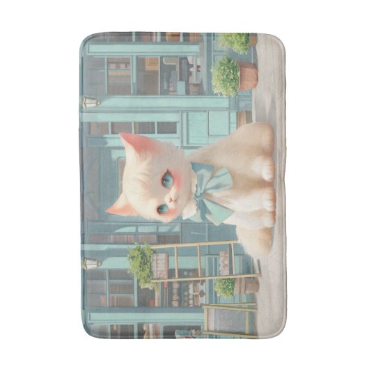 Fluffy Kitten mit Blue Bow im Konditorladen Badematte (Vorderseite Vertikal)