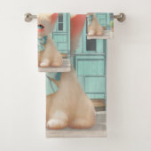 Fluffy Kitten mit Blue Bow im Konditorladen Badhandtuch Set (Insitu)