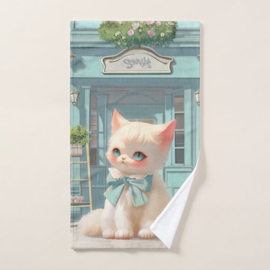 Fluffy Kitten mit Blue Bow im Konditorladen Badhandtuch Set (Handtuch)