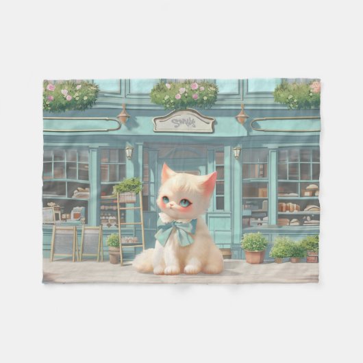Fluffy Kitten mit Blue Bow im Konditorladen Fleecedecke (Vorderseite (Horizontal))