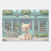 Fluffy Kitten mit Blue Bow im Konditorladen Geschenkpapier Set (Vorderseite 2)