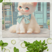 Fluffy Kitten mit Blue Bow im Konditorladen Geschirrtuch (Gefaltet)