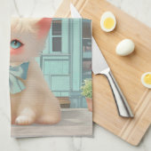 Fluffy Kitten mit Blue Bow im Konditorladen Geschirrtuch (Viertel Falte)