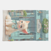 Fluffy Kitten mit Blue Bow im Konditorladen Geschirrtuch (Horizontal)