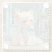 Fluffy Kitten mit Blue Bow im Konditorladen Glasuntersetzer (Rückseite)