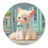 Fluffy Kitten mit Blue Bow im Konditorladen Keramikknauf (Vorderseite)