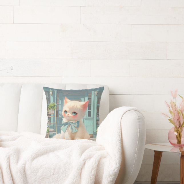 Fluffy Kitten mit Blue Bow im Konditorladen Kissen (Liege)