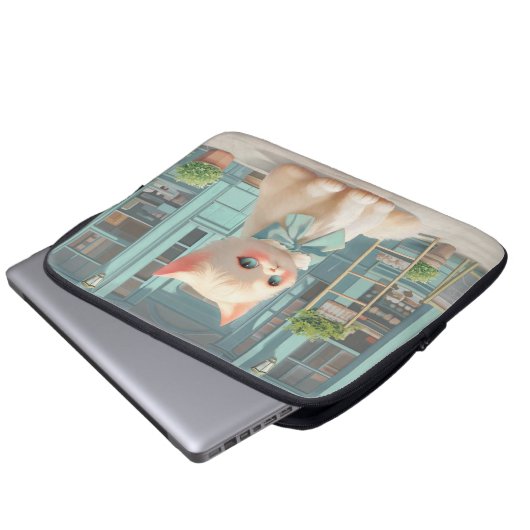 Fluffy Kitten mit Blue Bow im Konditorladen Laptopschutzhülle (Vorne Knopf)